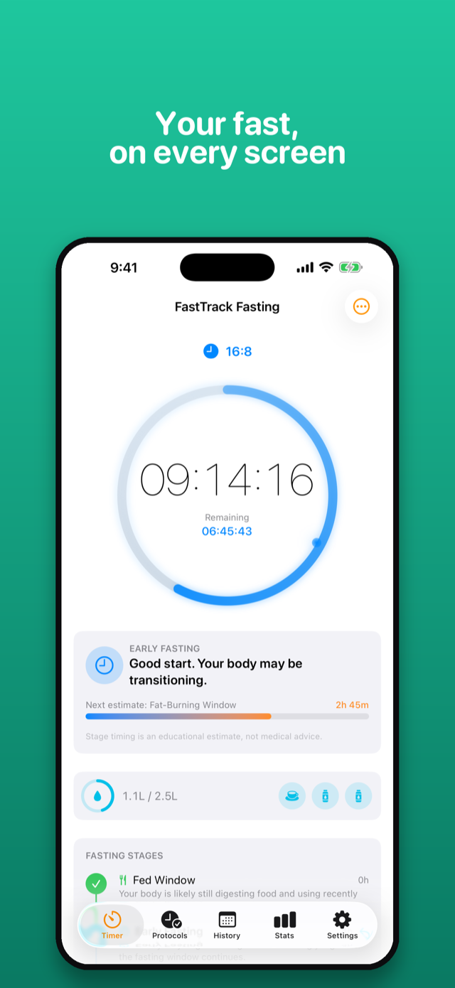 Fast Track Pro active 16:8 timer on iPhone